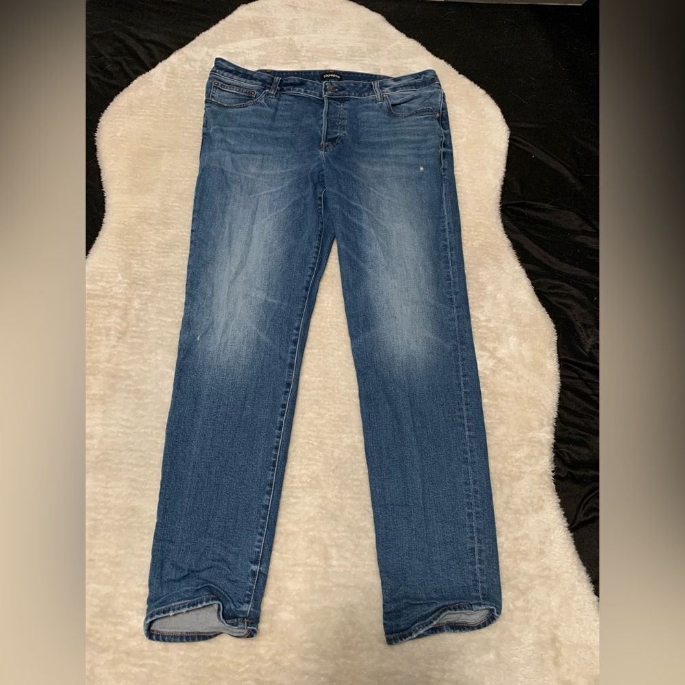 Express Mens Slim Blue Denim Jeans Size 38x34‎ Pants Stretch Button Fly
